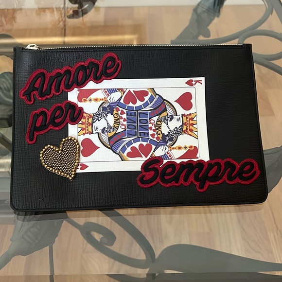 Dolce & Gabbana “King of Love” Leather Black and Red Clutch - Picture 1 of 15